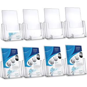 8 Pack 6x9 Acrylic Brochure Holder with Business Card Organizer, Clear Brochure Display Stand, Plastic Flyer Display Stand Holder for Business Card, Pamphlet, Booklets, Magazine, Journals