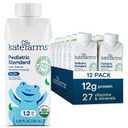 KATE FARMS Organic Plant Based Pediatric 1.2 Sole Source Vanilla Nutrition Shake, 12g of protein, 27 Vitamins and Minerals, Meal Replacement Drink for Kids, Non-GMO, 8.45 Fl oz (Pack of 12) (EXP 02/22/27)