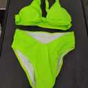geluboao Bikini Set for Women Solid V Neck Knot Front Push Up High Leg Thong Two Piece Swimsuit, Small