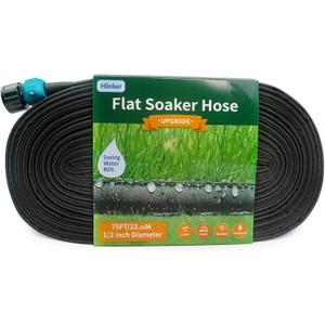 Hlinker Flat Soaker Hose 75 FT for Garden Beds, 75Ft 1/2" Linkable Consistent Drip Irrigation Hose Save 80% Water, Leakproof Heavy Duty Double Layer Sprinkler Hose