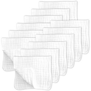 SWEET DOLPHIN 12 Pack Muslin Burp Cloths Large 100% Cotton Hand Washcloths for Baby - Baby Essentials Extra Absorbent and Soft Boys & Girls Milk Spit Up Rags for Newborn Registry - White, 17.5" X9"