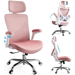 Ergalithic Office Home Ergonomic Desk Chair-Computer X-Shaped Chair Mesh PU Leather with Adjustable Lumbar Support-Executive Chair High Back with Headrest Flip-Up Arms for Long Hours (Dark Pink), 24.8 inches W x 25.6 inches D x 45.2-49.2 inches H