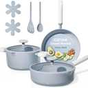 CAROTE Pots and Pans Set Nonstick, Ceramic Cookware Set, Blue Cooking Set Kitchen Induction Set with Steamer, PFAS PTFE Free,9 Piece