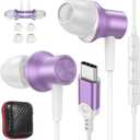 USB C Headphones for iPhone 16 15 Pro Max Plus iPad, Type C Earphones Noise Isolating with Mic Stereo Magnetic Cord Wired Earbuds for Samsung S24 Ultra S23 Fe A35 S22 Flip 6 Pixel 9 8 7 Pro, Purple