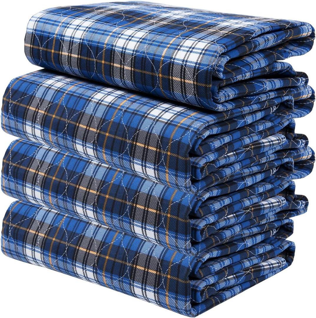 Washable Bed Pads, Non-Slip Bed Pads for Incontinence (28" x 36", 4 Pack) - Waterproof and Reusable Underpads for Adults, Kids, and Pets (Blue)