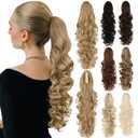 Ponytail Extension, 24" Claw Clip Ponytail Extension Long Curly Wavy Pony Tails Hair Extensions Synthetic Clip in Ponytail Hairpiece for Women Daily - Ash Blonde