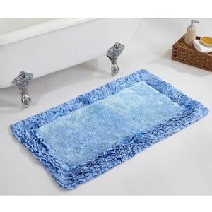 Better Trends Bathmat 100% Cotton Non-Slip Washable Rug Soft Tufted 24" x 40" Bath Mat Water Absorbent for Bathroom Floor Decor, Tub, Bedroom Kitchen Rugs Blue Shaggy Border Collection