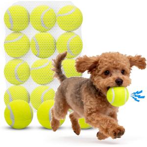 Nobleza Dog Tennis Balls 12 Pack, 2.5 Floatable Squeaky Tennis Ball for Small Medium Dogs, Training Safe Natural Rubber Squeaky Dog Balls for Dogs to Fetch Exercise, Yellow