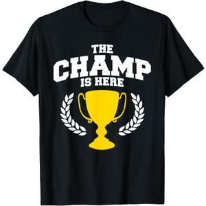 Miftees The Champ is Here Black Classic Fit Collarless Crew Neck Short Sleeve T-Shirt - Men's Small