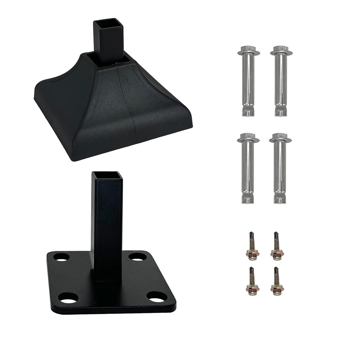 Rockwill 2x2 inch Square Post Fence Flange Kit, Premium Heavy Duty Powder-Coated Steel for Handrail, Railing with 1 Post Anchor Base, 1 Interlocking Cover, 4 Anchor Bolts, 4 Tapping Screws (1-Pack)