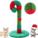 Yeyeplum Christmas Cat Scratching Post 21.6" Candy Cane Holiday Scratch Post Small Natural Sisal Cat Scratcher for Indoor Cats and Kittens