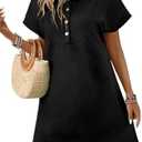 Acelitt Summer Lapel Collared Dresses for Women 2025 Batwing Short Sleeve Mini Dress Beach Sundress, XL