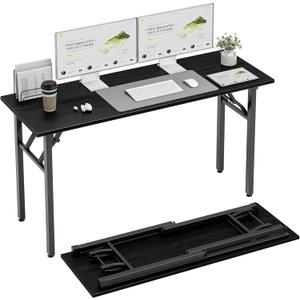 TEMI Long Computer Desk Folding Table - 55.1" Foldable Office Desk, No Assembly, Perfect Writing Table for Bedroom or Apartment, Portable Large Desk or Study Table with Compact Design, Dark Oak