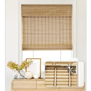 LazBlinds No Tools No Drill Cordless Bamboo Roman Shades, Light Filtering Window Treatment, Roll Up Bamboo Blinds for Windows 46'' W x 64'' H, Natural 306