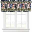 Christmas Puppy Valances for Windows 42" W x 12" L Dogs Gingerbread Pine Snowflake Blue Plaid Rod Pocket Curtains Valance Short Window Treatment Drapes for Living Room, Bedroom Bathroom Decor