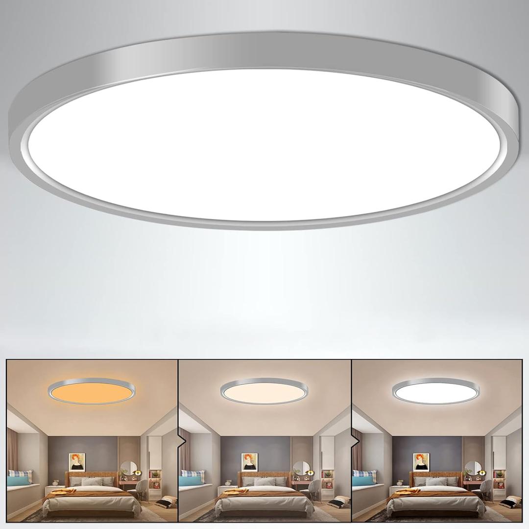 Ceiling Light 9 Inches, 3 Color Temperatures Switchable 18W Round White Shell LED Ceiling Mount Light for Bedroom, Kitchen, Living Room, Dining Room -3000K/4500K/6500K