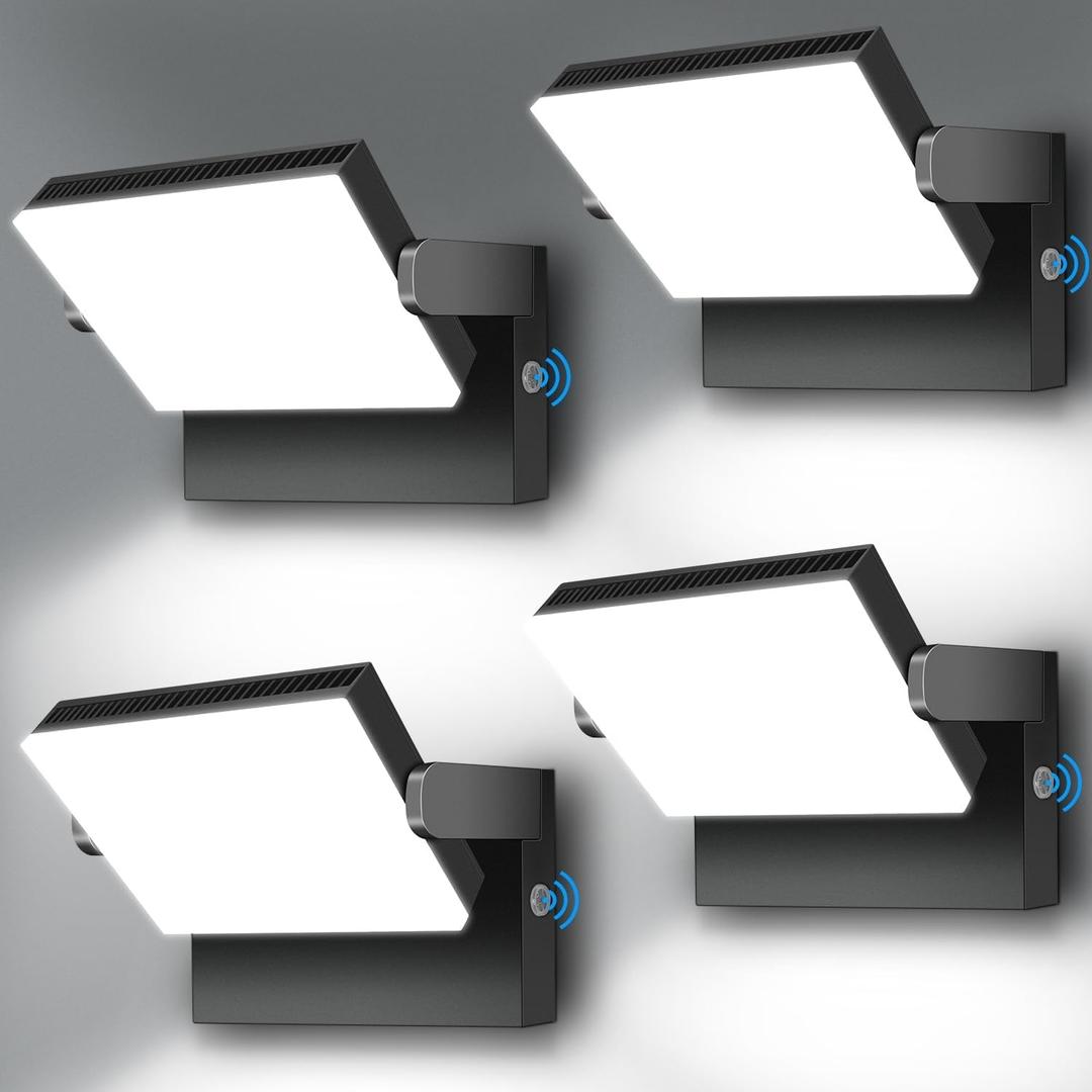 ledmo 150W LED Wall Light, 18000LM Super Bright Commercial Outdoor LED Wall Pack 360 Rotatable Dusk to Dawn Security Flood Lighting with Photocell IP65 5000K Modern Black Square4 Pack