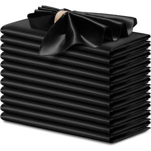 P Pothuiny 12 Pcs Black Satin Napkins 17 x 17 Inches, Square Smooth Wedding Dinner Napkins Silky Satin Cloth Napkins Table Napkins for Banquet Party Restaurant Decor, Thanksgiving, Christmas