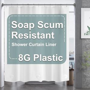 AmazerBath Plastic Shower Curtain, 72 x 65 Inches PEVA Heavy Duty White Shower Curtain, Waterproof Heavy Weight Thick Bathroom Curtain with 3 Big Clear Weighted Stones and 12 Rustproof Grommets