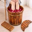 Geelin 15.75" Wooden Foot Bath Bucket with Lid & Massage Roller, Thick Insulated Spa Foot Soak for Relaxation, Massage Soles, Circulation, Elderly & Athletes, Home & Family Use