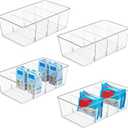 Vtopmart 4 Pack Food Storage Organizer Bins, Clear Plastic Bins for Pantry, Kitchen, Fridge, Cabinet Organization and Storage, 4 Compartment Holder Packets, Snacks, Pouches, Spice Packets