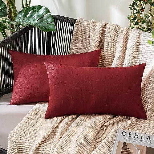MIULEE Pack of 2 Decorative Outdoor Solid Waterproof Throw Pillow Covers Polyester Linen Garden Farmhouse Cushion Cases for Patio Tent Balcony Couch Sofa 12x20 inch Wine Red MIULEE Pack of 2 Decorative Outdoor Solid Waterproof Throw Pillow Covers Polyester Linen Garden Farmhouse Cushion Cases for Patio Tent Balcony Couch Sofa 12x20 inch Wine Red