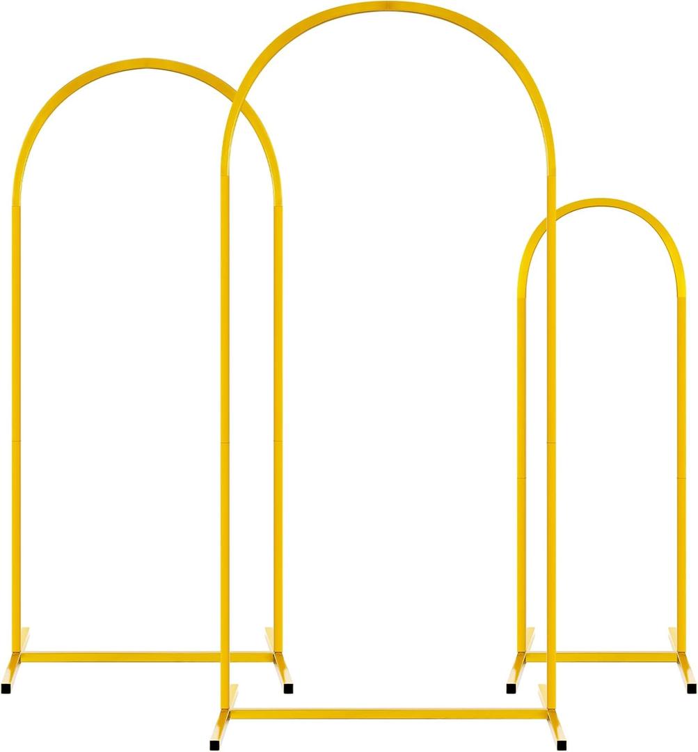 Amyhill Set of 3 Metal Wedding Arch Arched Backdrop Stand Wedding Arches for Ceremony Garden Frame for Weddings Bridal Baby Shower Birthday Party Anniversary Background Decoration (Gold)
