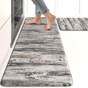 KIMODE Anti Fatigue Kitchen Mats for Floor 17"x47"+17"x29", Abstract Farmhouse Kitchen Rugs, Non Slip Waterproof Kitchen Floor Mats, Comfort Standing Mats for Laundry Office Sink Desk Black Grey