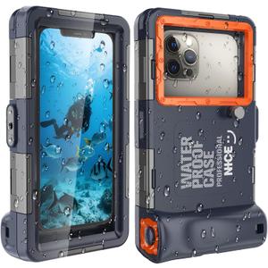 2026Underwater Snorkeling Diving Phone Case for iPhone 16/15/14/13/12/ Pro Max Galaxy S24/S23/S22.[50ft/15m] Professional Scuba Dive Waterproof Case Underwater Photo Video Cover Orange