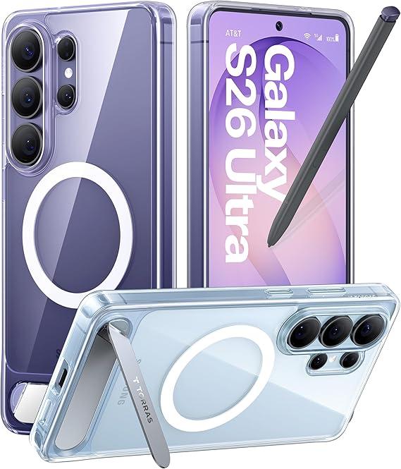 TORRAS Strong Magnetic & Seamless Stand for Samsung Galaxy S26 Ultra Case for MagSafe, MilGrade Drop Protection, Adjustable Kickstand for Samsung Galaxy S26 Ultra Case, AntiYellowing Diamond Clear