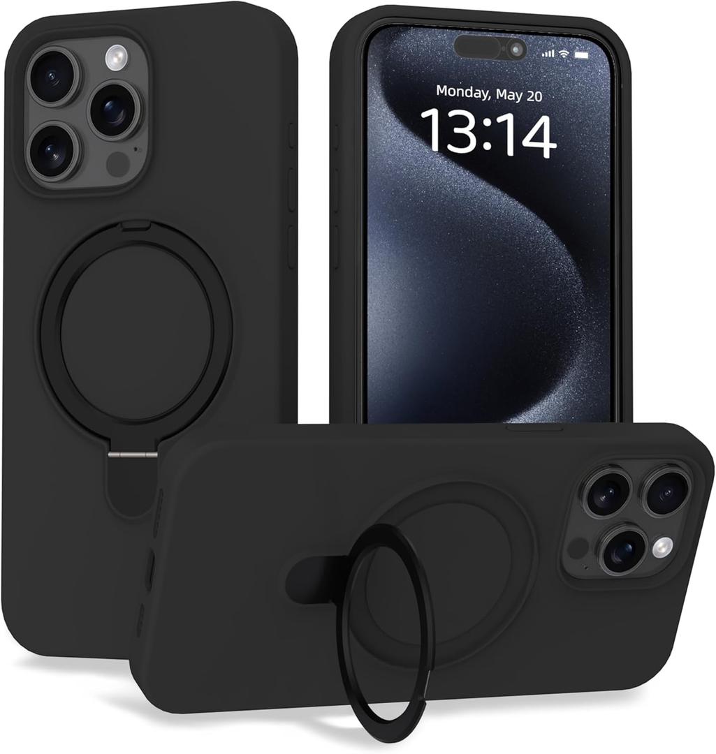 IAIYOXI Case for iPhone 15 Plus Case with Magnetic Invisible Stand - MagSafe Compatible, Military Drop Tested, Shockproof Silicone Cover for Women and Men (6.7", 2023) - iPhone 15 Plus, Black