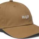 HUF Set OG Curved Visor Hat  6-Panel Low Profile Dad Hat for Men, Cotton Baseball Cap with Strapback Closure (Biscuit)