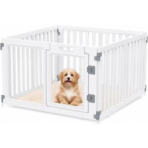 Clear Acrylic Dog Playpen with Door,23.6" Puppy Playpen,Easy Assemble Pet Fence for Puppies/Small Dog Play Pen Indoor (White, 23.6"&40", 4 PC Fence)