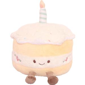 Soft Plush Birthday Cake Stuffed Animal, White and Yellow, 8 Inch, Decorative Candle Design, Kids Gift