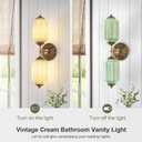 Vintage Milk Glass Bathroom Vanity Light, 2-Light Vintage Wall Sconce with Antique Brass Finish Base & Green Glass Shad, Wall Sconce Lighting for Mirror, Living Room, Gallery (Bulbs Included)