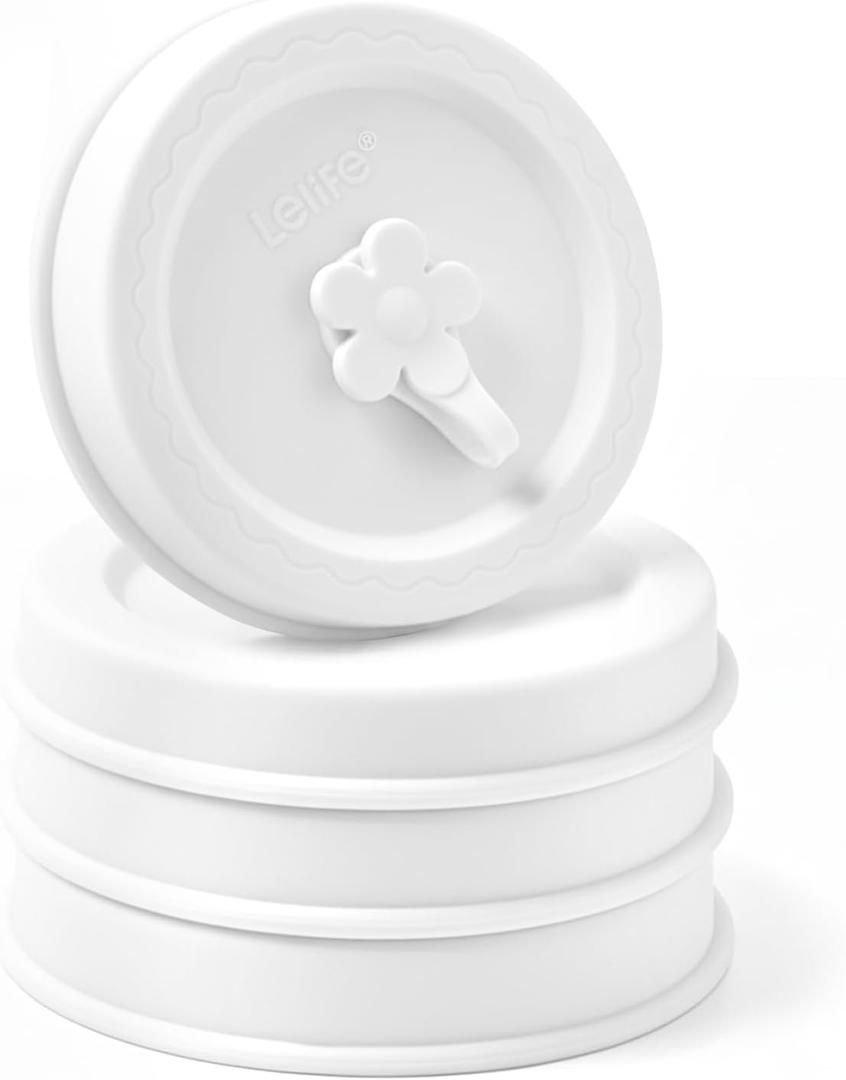 Silicone Mason Jar Lids, Regular and Wide Mouth Compatible, with Straw Hole and Stopper (white color 4pcs)