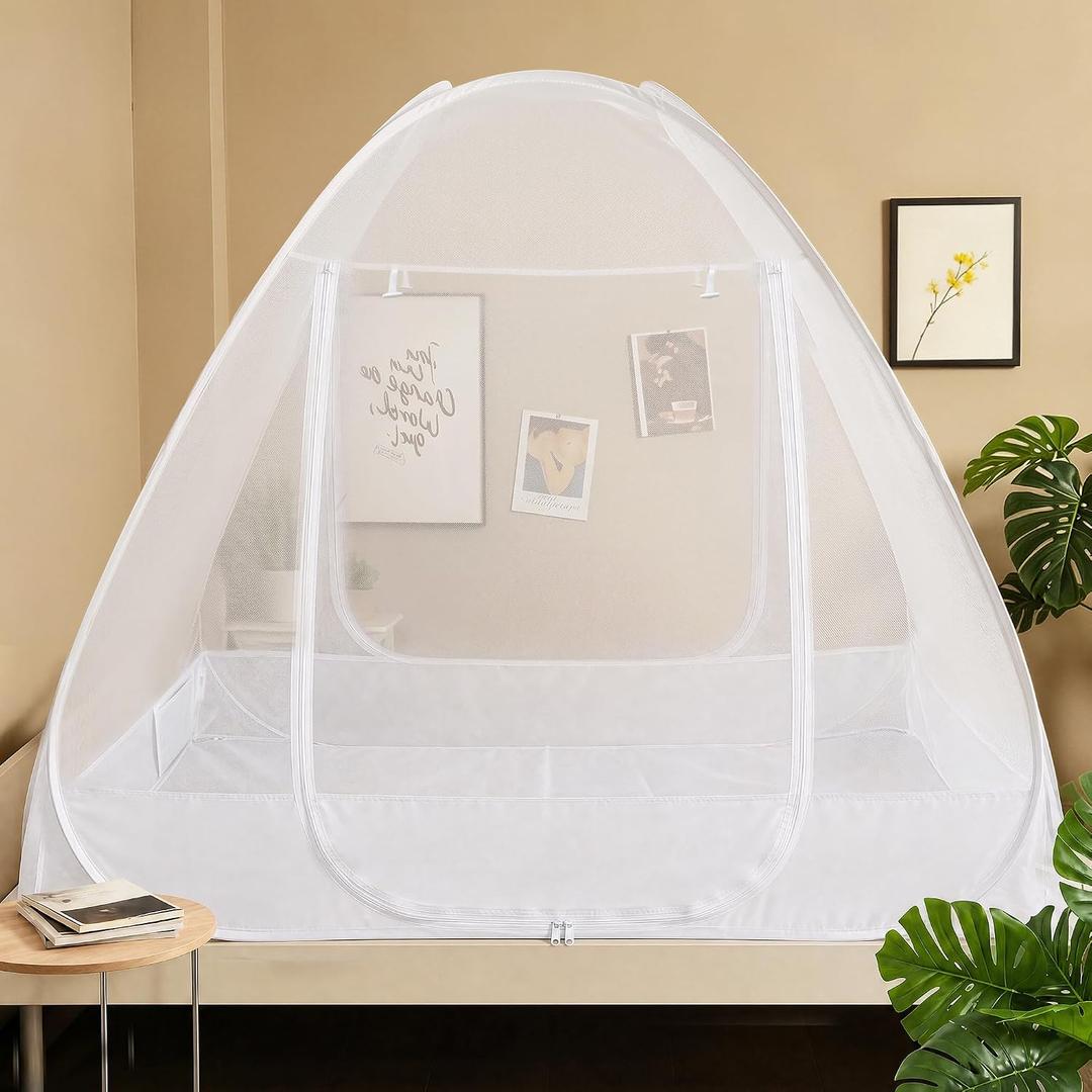 AMMER Pop Up Bed Tent with Oxford Bottom, Full Enclosure Mosquito Net Tent for Bed with Fine Mesh, Portable Sleeping Tent for Kids and Adults, Bug Protection Canopy for Twin, Full, Queen and King