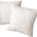 18 x 18 Inch 2PCs Embroideried PillowcaseChristmas Holiday Falling Snowflake Cotton Linen Throw Pillow Cover Cushion Home Sofa Bed Car Decorative (White)
