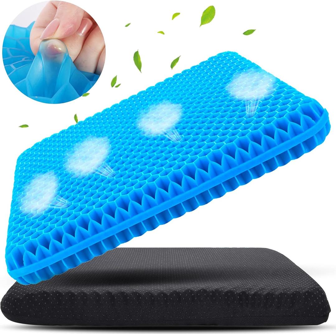 Large Gel Seat Cushion for Long Sitting (Super Large & Thick), Soft & Breathable, Gel Cushion for Wheelchair Reduce Sweat, Gel Chair Cushion for Hip Pain, Gel Seat Cushion for Office Chair (Blue)