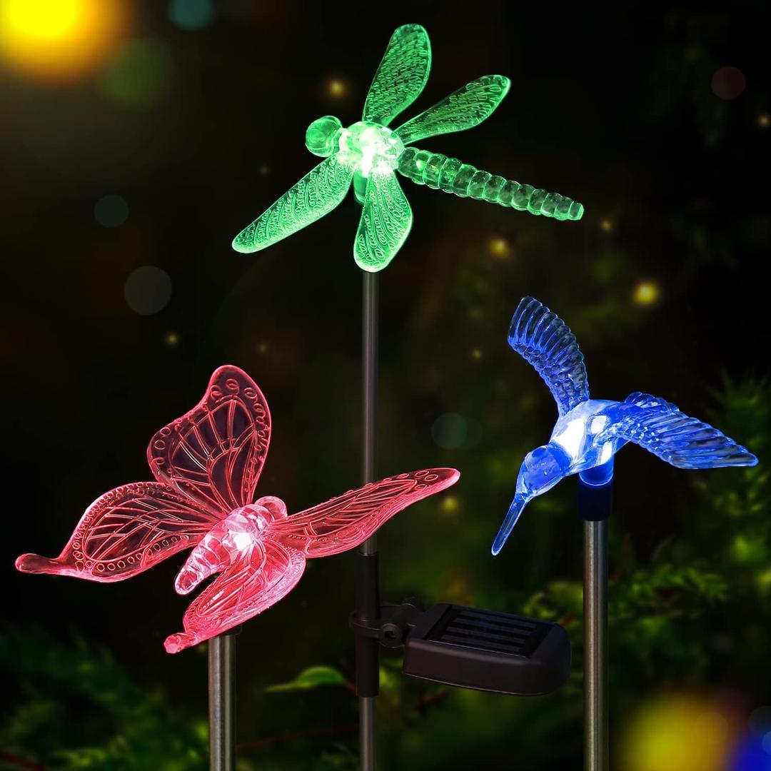 Solar Pathway Lights - 2 Pack Solar Stake Lights Outdoor, Color Changing Solar Powered Halloween Decorative Landscape Lighting  Butterfly Dragonfly for Patio Yard Pathway Lawn Walkway
