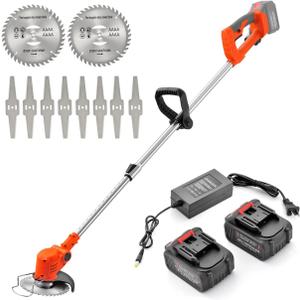 MAXMAN Weed Wacker, Weed Eater Battery Powered, Cordless Brush Cutter with 2Pcs 21V 4000mAh Batteries and 10Pcs Metal Blades, Lightweight Electric Grass Cutter Weed Trimmer for Yard Trimming & Edging