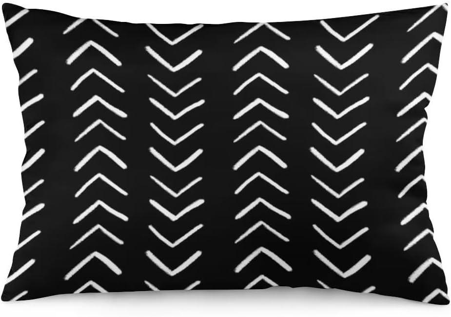 Boho Throw Pillow Cover Queen Size Black Pillowcase Modern Stripe Geometric Aztec Tribal Polyester Lumbar Pillow Case Decorative Standard Pillow Cases with Zipper Rectangle Cushion Covers 20"x30" (Color 14)