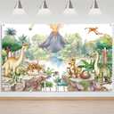 Mocsicka Dinosaur Banner Backdrop Cartoon Dinosaur Birthday Party Backdrop Decorations for Kids Cute Dino Baby Shower Decorations Photography Banner (6x3.6ft)
