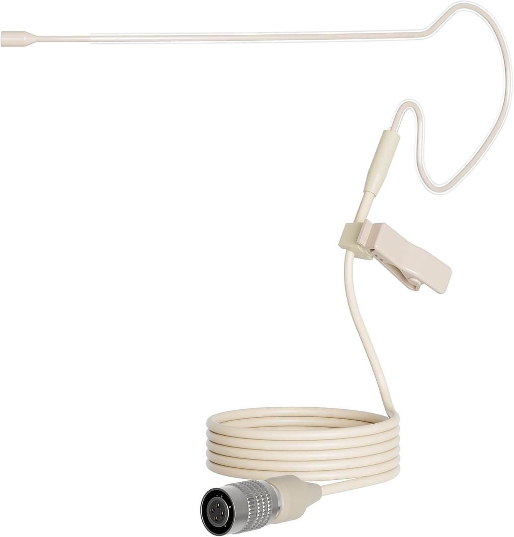 J K Pro Light Weight Low Profile Single Earhook Head worn Microphone MIC-J S90 Compatible with Audio Technical Wireless Transmitter - 4Pin Hirose Connector