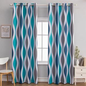 MeZQ Blackout Curtains 96 inches Long 2 Panels Set Wave Pattern Drapes, Navy, 52" W x 96" L