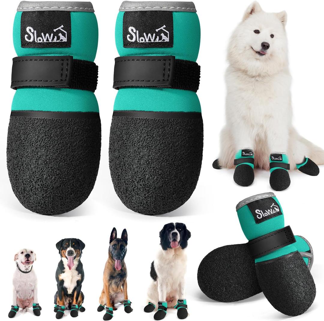 SlowTon Dog Shoes - Breathable Dog Sock Boots for Summer Hot Pavement Hardwood Floors Winter Snow, Waterproof Booties for Small Medium Large Dogs, Non-Slip Paw Protector for Outdoor Walking (Teal, 7) (#7 (Width 2.60-2.76") for 66-90 lbs, Green)