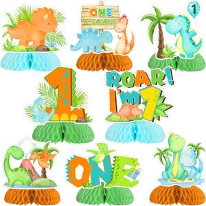 Funmemoir Dinosaur First Birthday Decorations Boy - 8pcs Dinosaur Honeycomb Centerpieces, One a Saurus Dino Birthday Table Toppers for Roar Im 1 Jungle Safari Animal 1st Bday Party