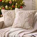 Hahafelt 2 Pack Easter Pillow Covers 18 x 18 Inch Beige Bunny Throw Pillow Covers Soft Plush Faux Fur Cushion Case Spring Rabbit Decoration for Easter Chair Sofa Bedroom Home (Reindeer)