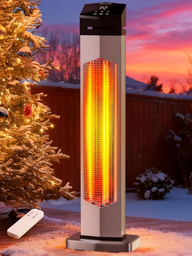 Uthfy 37 Inch Outdoor Electric Patio Heater, 1500W Infrared Heater with Remote, 12H Timer, IP65 Waterproof, Portable Tower Heaters for Home, Garage, Porch, Shop, Backyard, Indoor and Outdoor Use