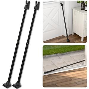 SECURITYMAN 2-in-1 Door Security Bar & Sliding Patio Door Security Bar (2 Pack) via Interchangeable Caps - Heavy Duty Iron Construction Door Stoppers Lock for Home, Apartment, Travel Hotel - Black